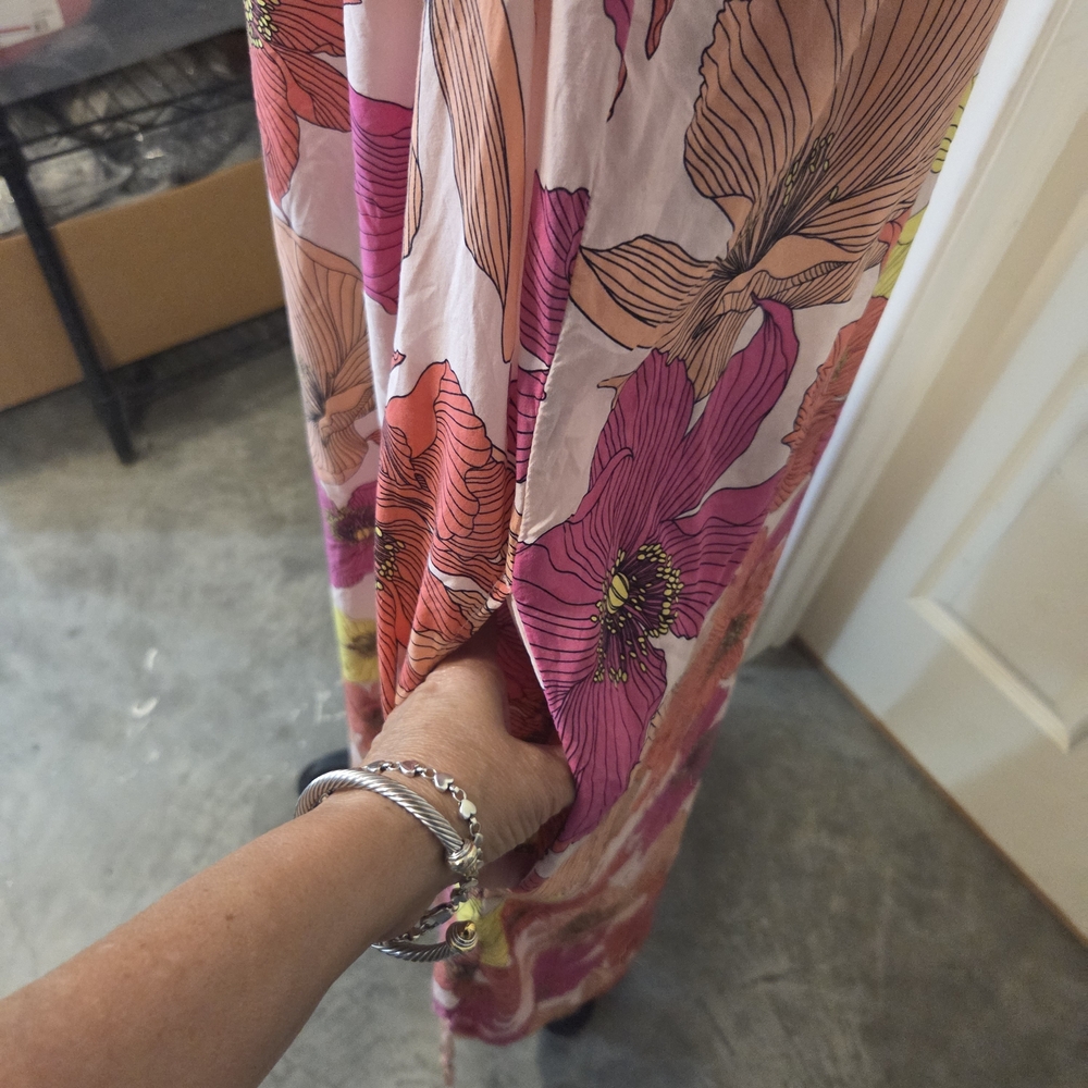 Joyspun Floral Spaghetti Strap Maxi Dress Pink Yellow Blossom Flowy Summer - Picture 5 of 16